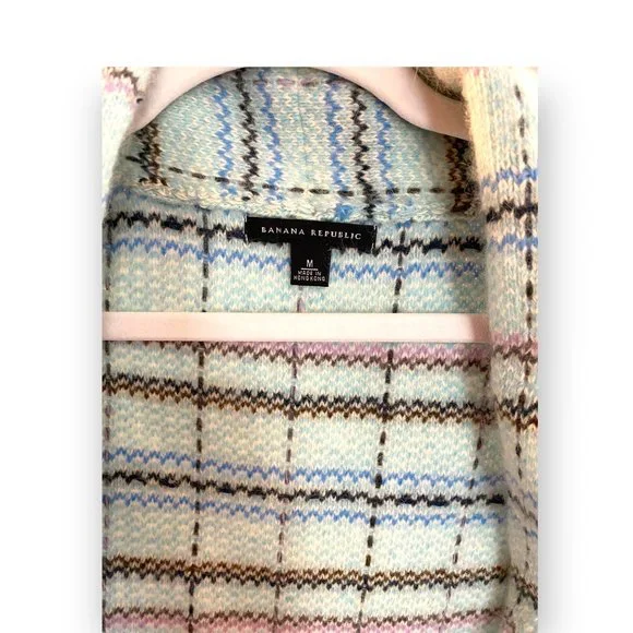 Banana Republic Wool and Angora Baby Blue/ Pink Fringed Blazer Size Medium - Picture 4 of 8